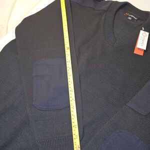 Men's Navy V-Neck Sweater with Elbow Patches